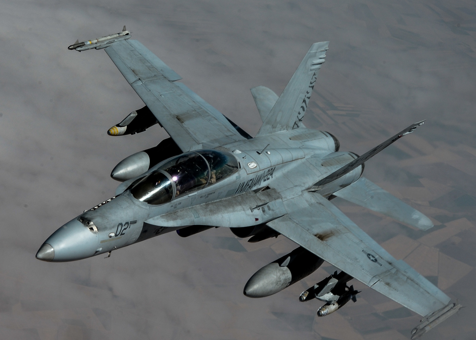 An FA-18 Hornet jet in flight